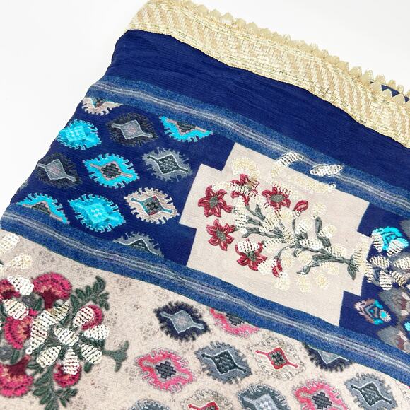 Pakistani Dupatta Indian Sequin Floral‎ Embroidered Art Deco Cottagecore Boho - Picture 5 of 6